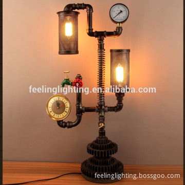 American industrial wrought iron table lamp for cafe with clock china supplier